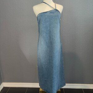 ZARA ASYMMETRIC SPAGHETTI STRAP DENIM MIDI DRESS - EUC - Size Small